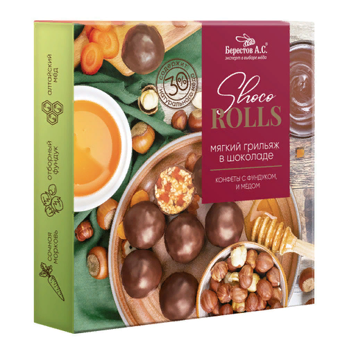 №2 Берестов Shoco Rolls конфеты с фундуком, цукатами моркови  и медом 135г  в Мысках